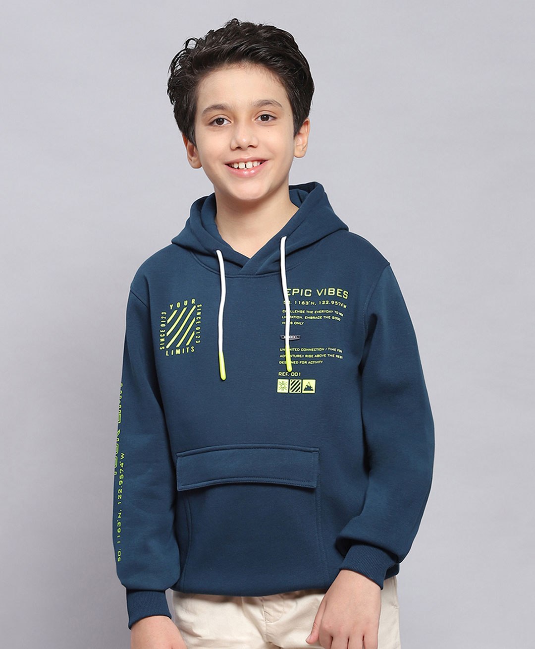 Monte Carlo Full Sleeves Placement Typography Printed Hooded Sweatshirt - Teal Blue-picture-22