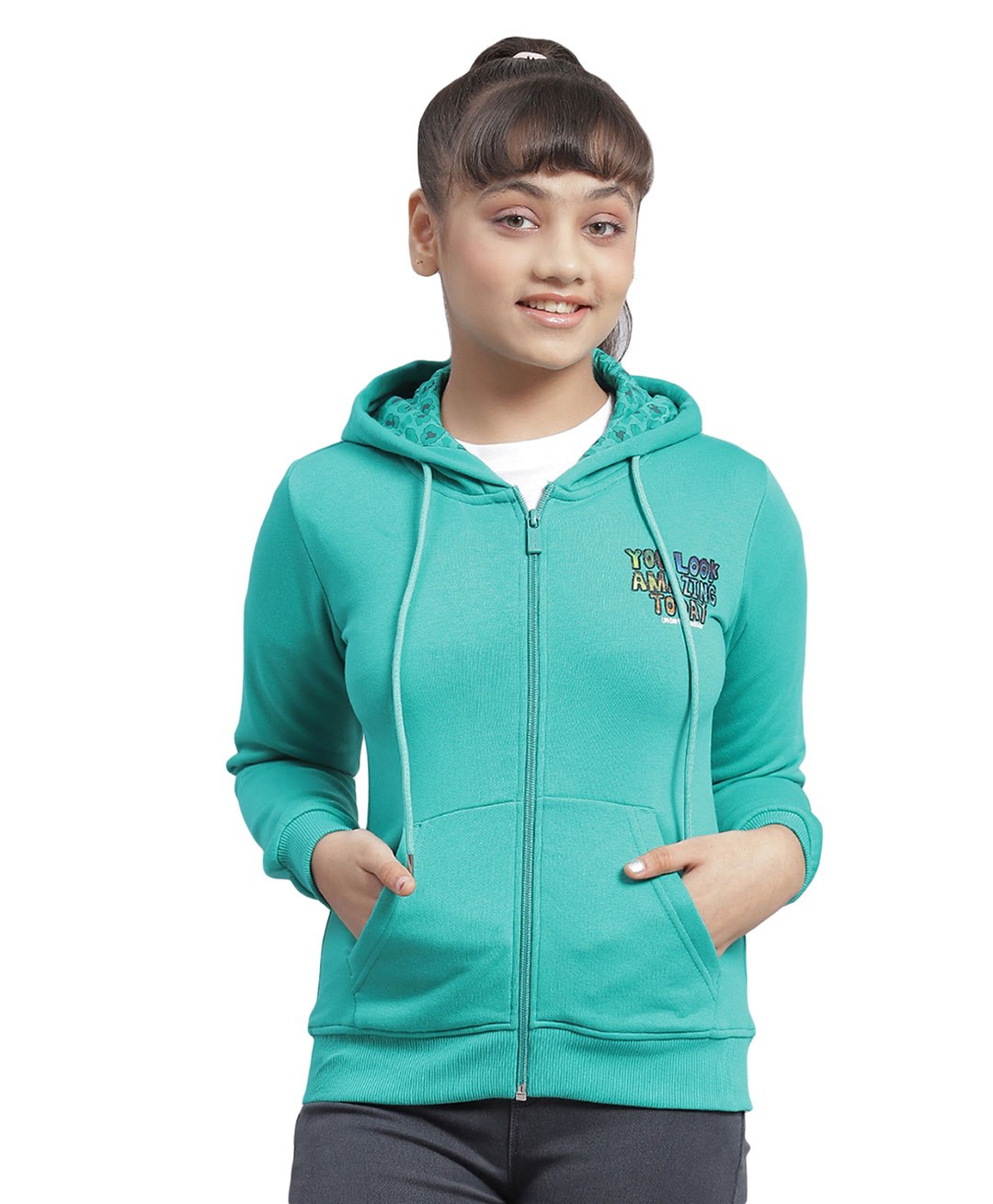 Monte Carlo Full Sleeves Placement Text Printed Hooded Sweatshirt - Green-picture-32