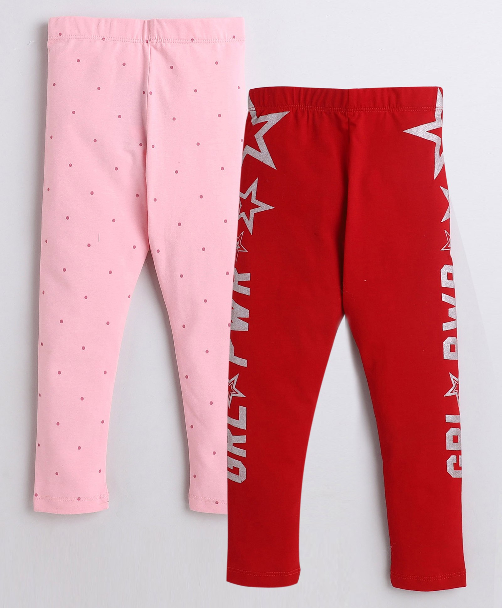 The Sandbox Clothing Co Pack Of 2 Polka Dots & Placement Text Printed Leggings - Red & Pink-image-14
