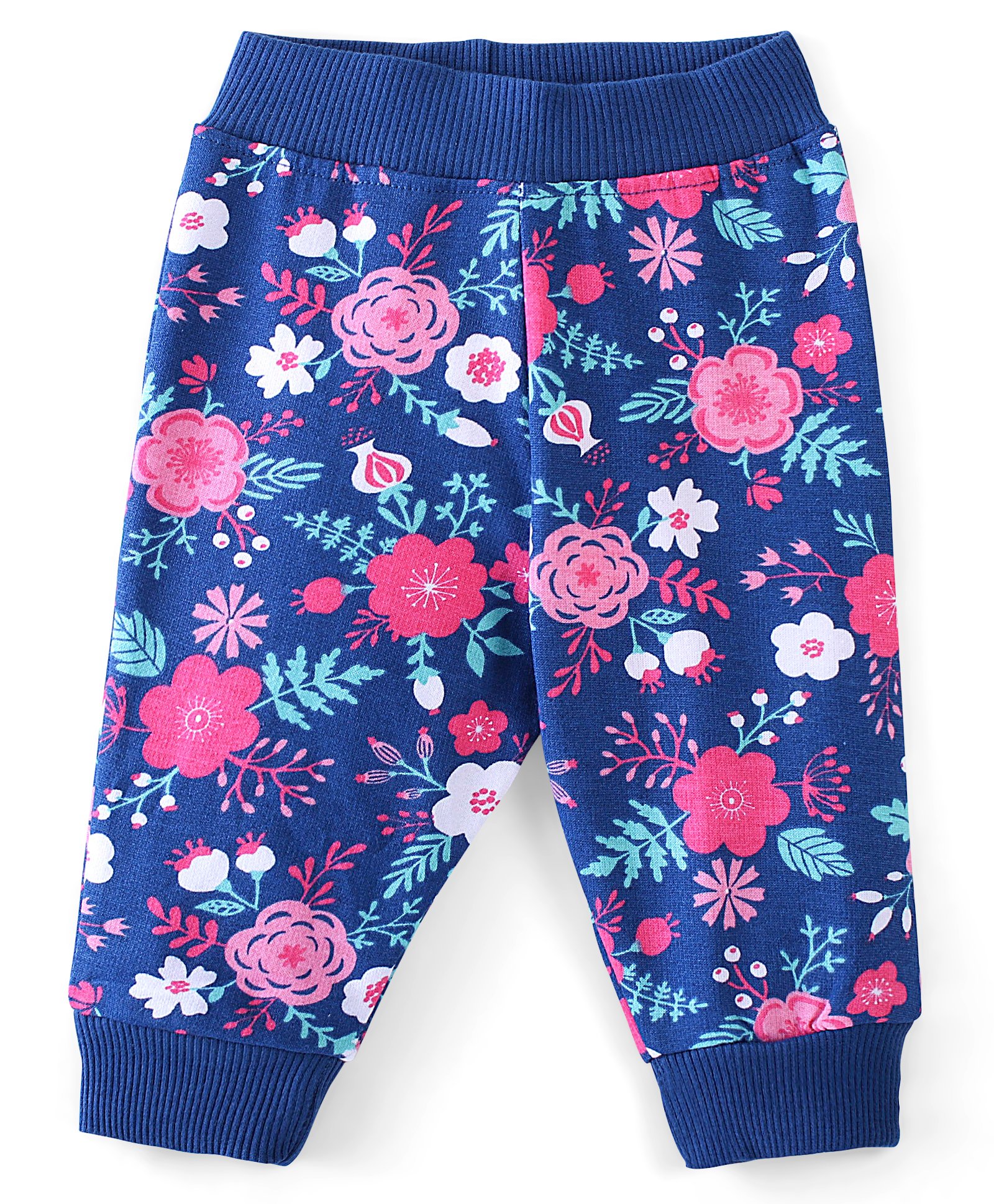Babyhug Cotton Looper Knit Full Length Lounge Pant Floral Print - Blue-picture-35