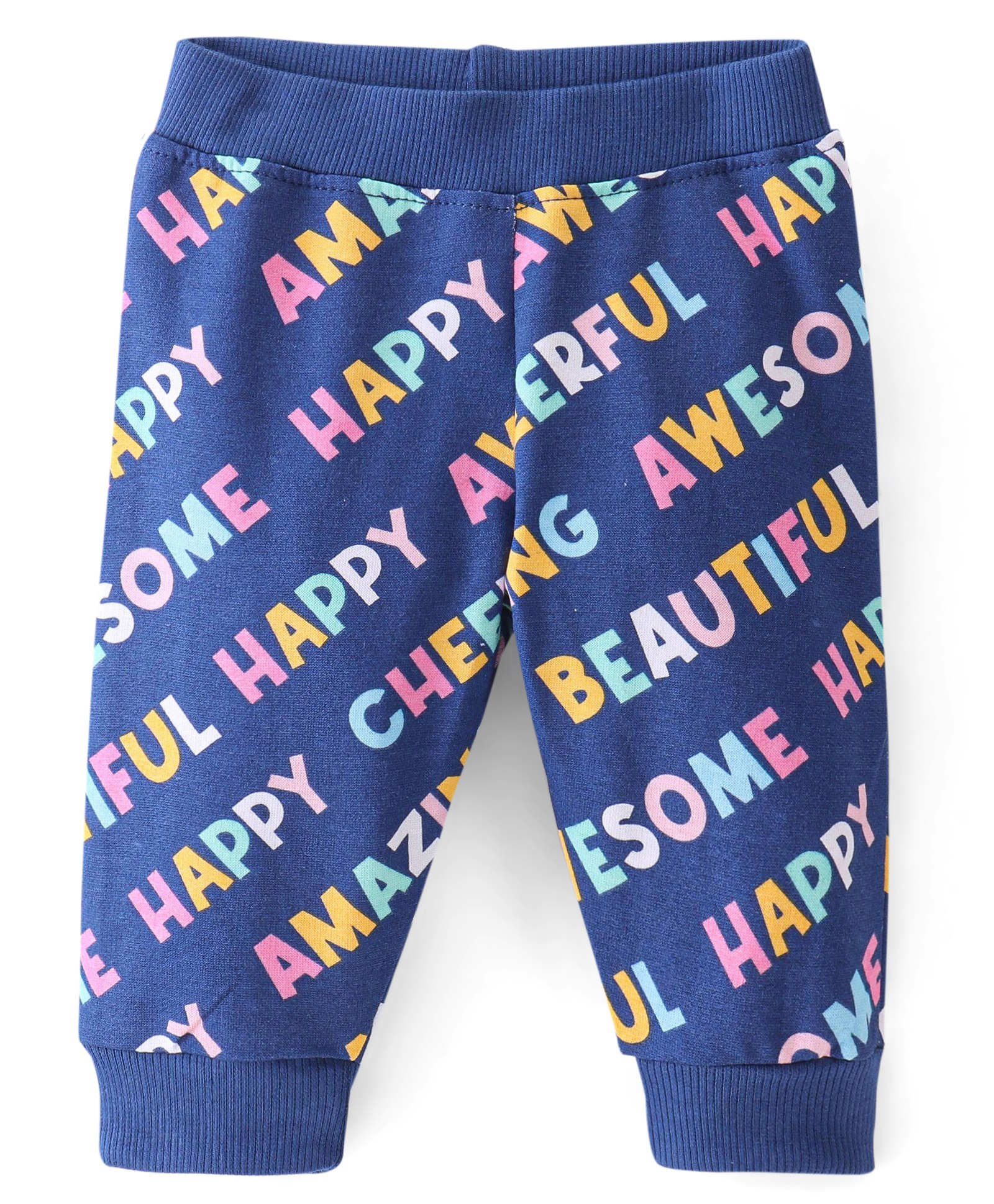 Babyhug Cotton Looper Full Length Lounge Pant With Text Print - Navy Blue-picture-25
