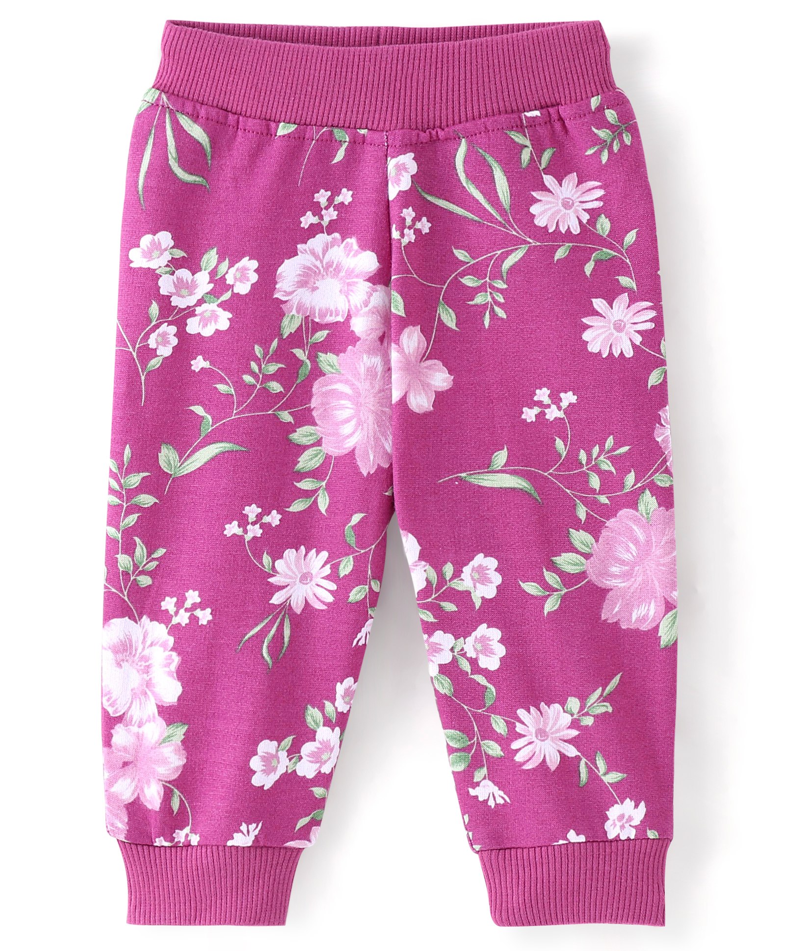 Babyhug Cotton Looper Knit Full Length Lounge Pant Floral Print - Purple-picture-37