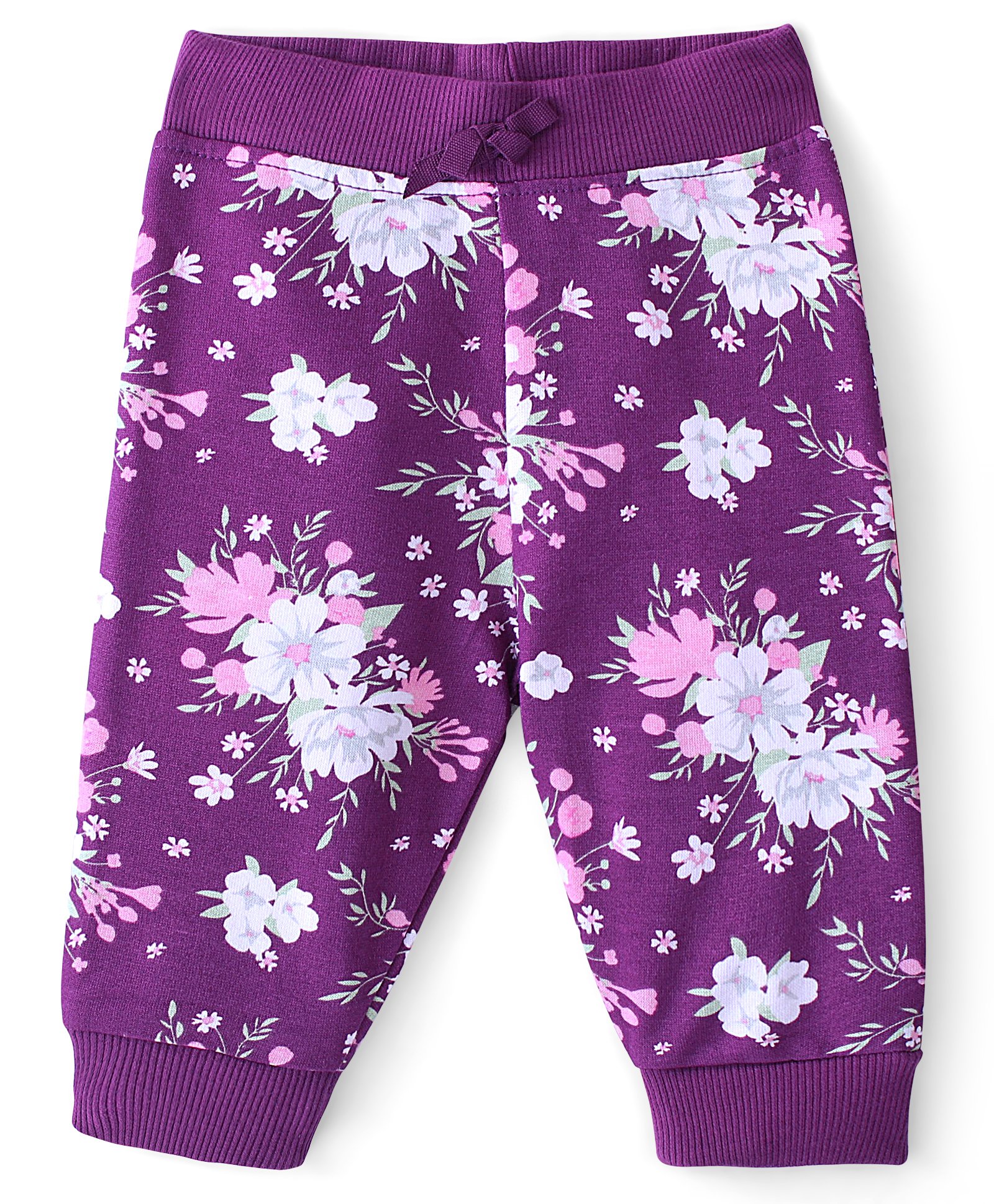 Babyhug Cotton Looper Knit Full Length Lounge Pant Floral Print - Purple-picture-31