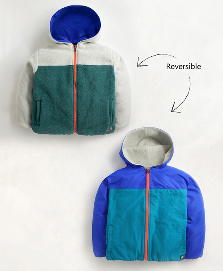 Cherry Crumble By Nitt Hyman Full Sleeves Colour Block Detailed Hooded Reversible Jacket - Aqua Blue-picture-38