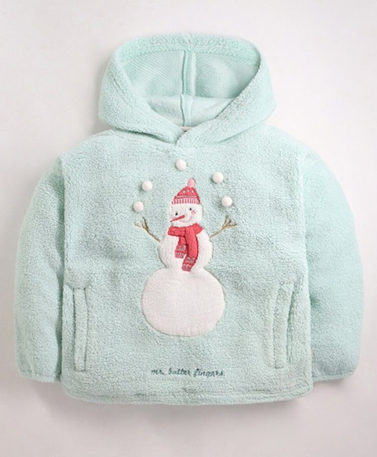 Cherry Crumble By Nitt Hyman Christmas Theme Full Sleeves Snowman Embroidered Hoodie - Mint Green-picture-11