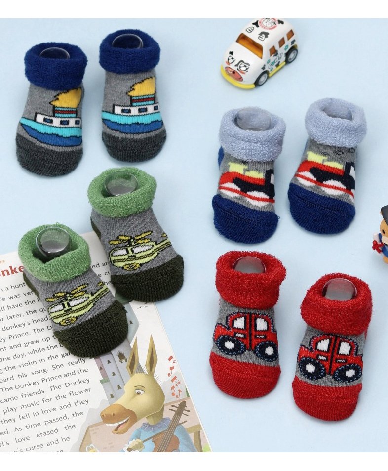 Yellow Bee Pack Of 4 Vehicles  Printed Socks - Blue Red Green Grey-picture-12