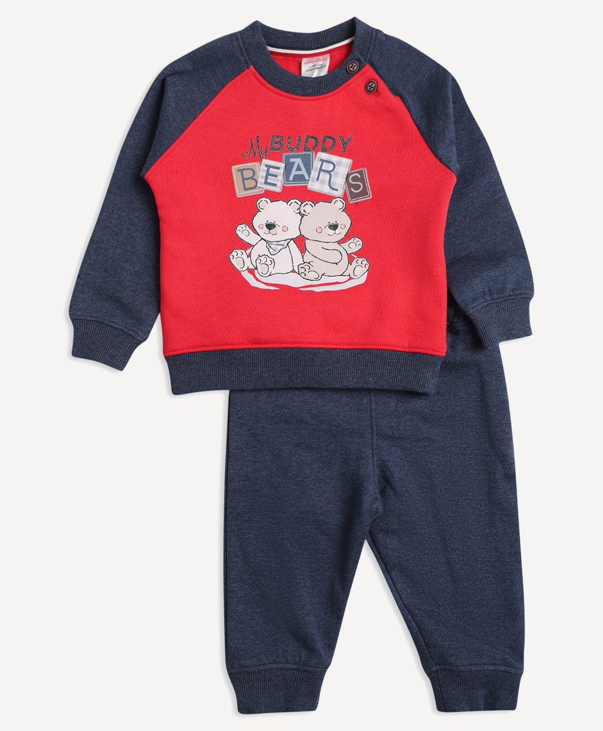 Wingsfield Full Sleeves Text & Bear Printed Sweatshirt & Joggers - Red-picture-23