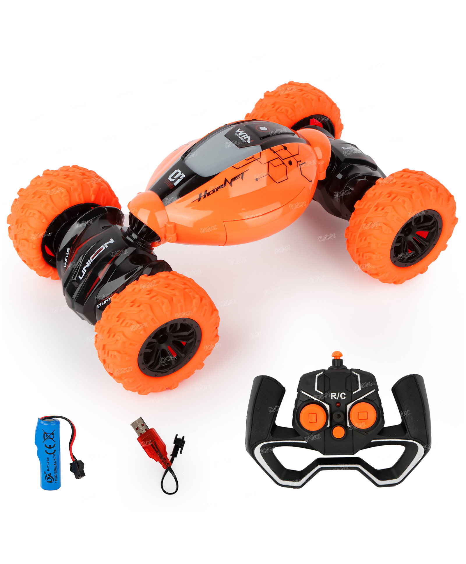 Fiddlerz Remote Control Stunt Car Toy for Boys 2.4GHz 4WD Twist Stunt Double Side High Speed - Orange-image-40