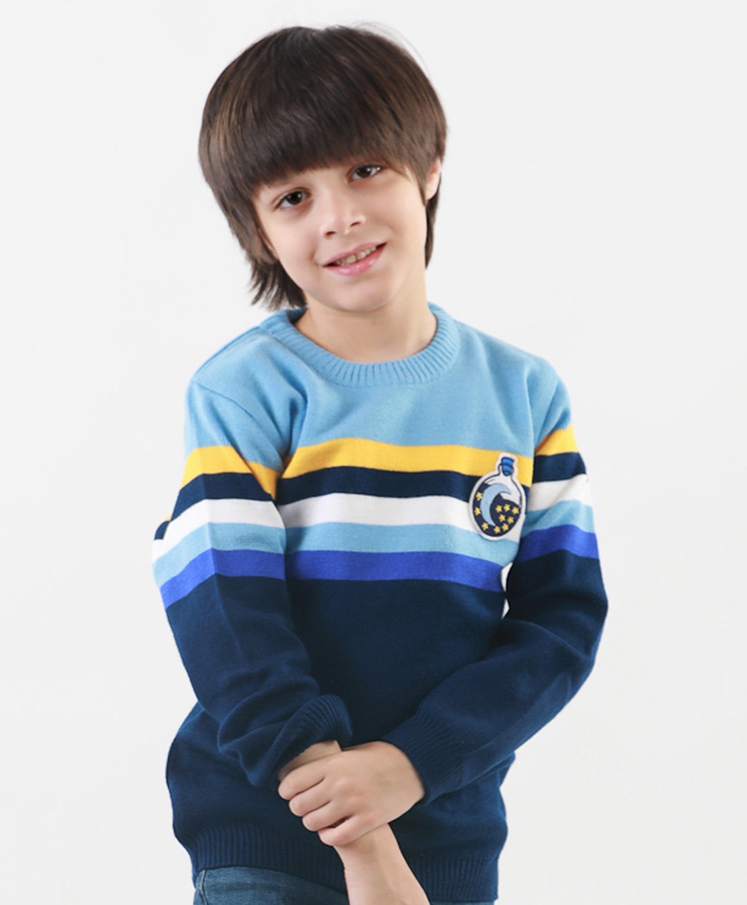KNITCO Full Sleeves Striped Design Detailed Sweater - Blue-picture-21