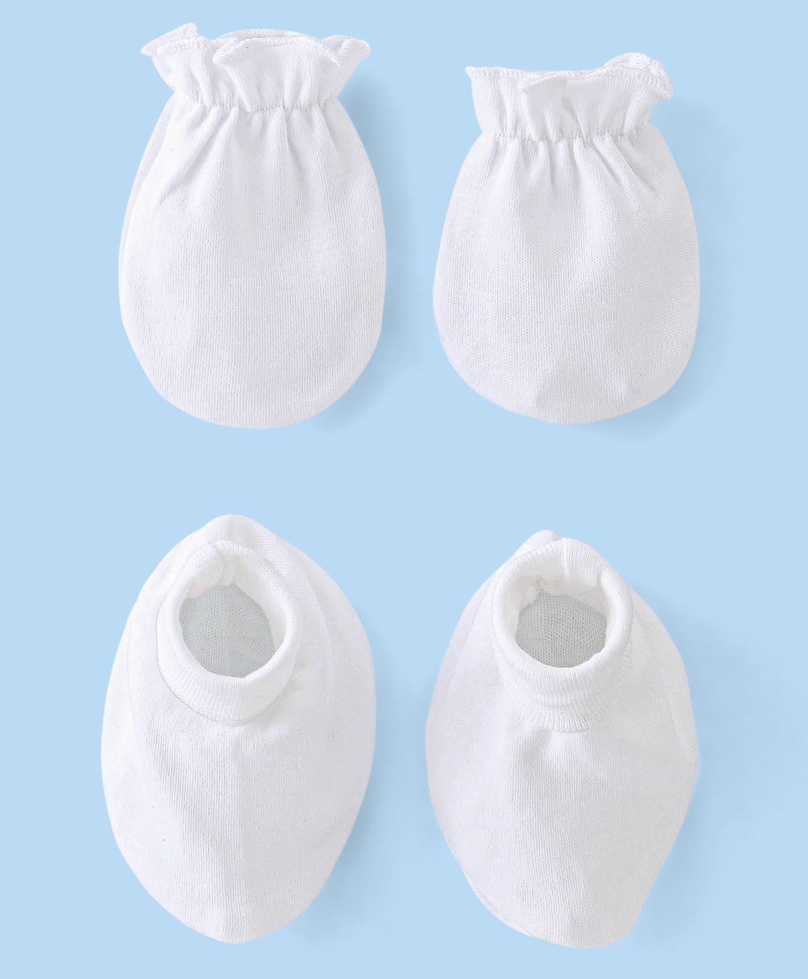 Babyhug 100% Cotton Solid Colour Mittens & Booties Set - White-image-48
