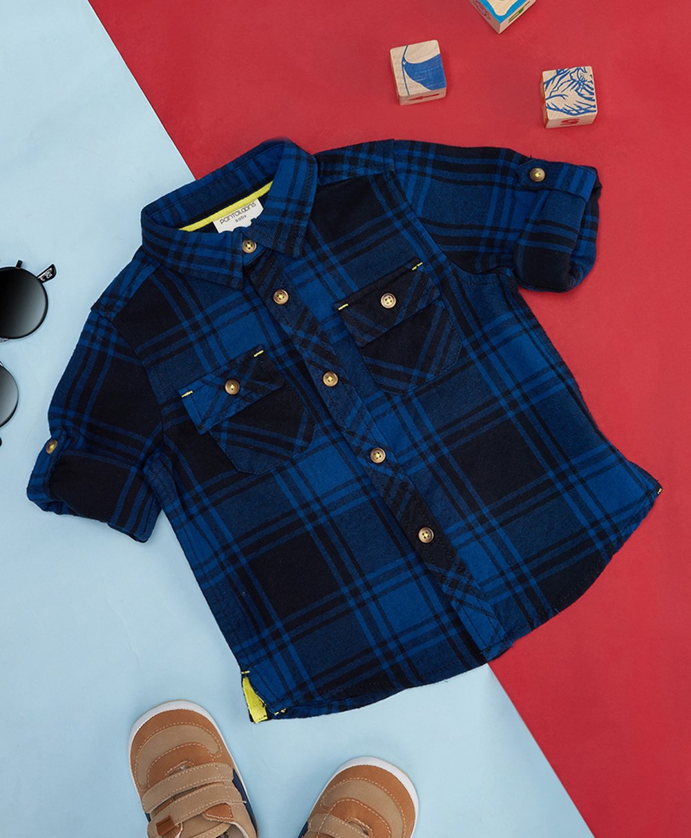 Pantaloons Baby Full Sleeves Plaid Checked Shirt - Blue-image-20