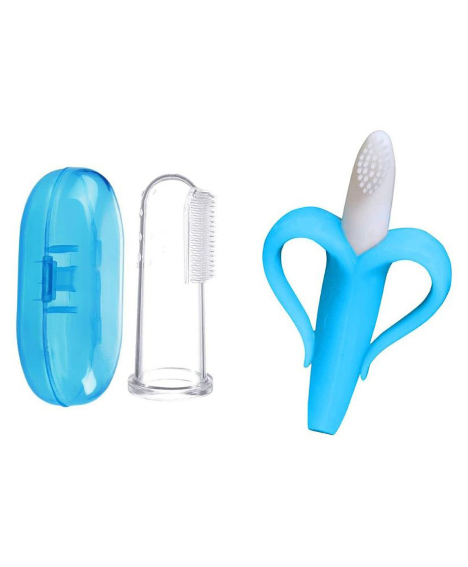 Kritiu Soft Sillicone Fingure Toothbrush & Banana Shape Toothbrush Combo - Blue-picture-10