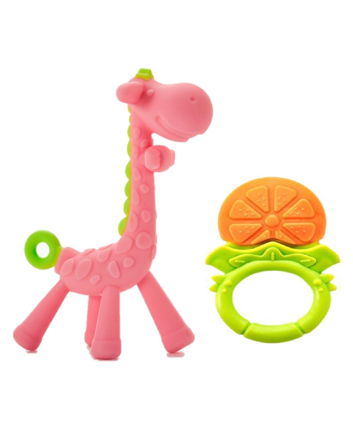 Kritiu Silicone Combo Of Giraffe Shape & Rattle Handle Teethers - Multicolor-image-7