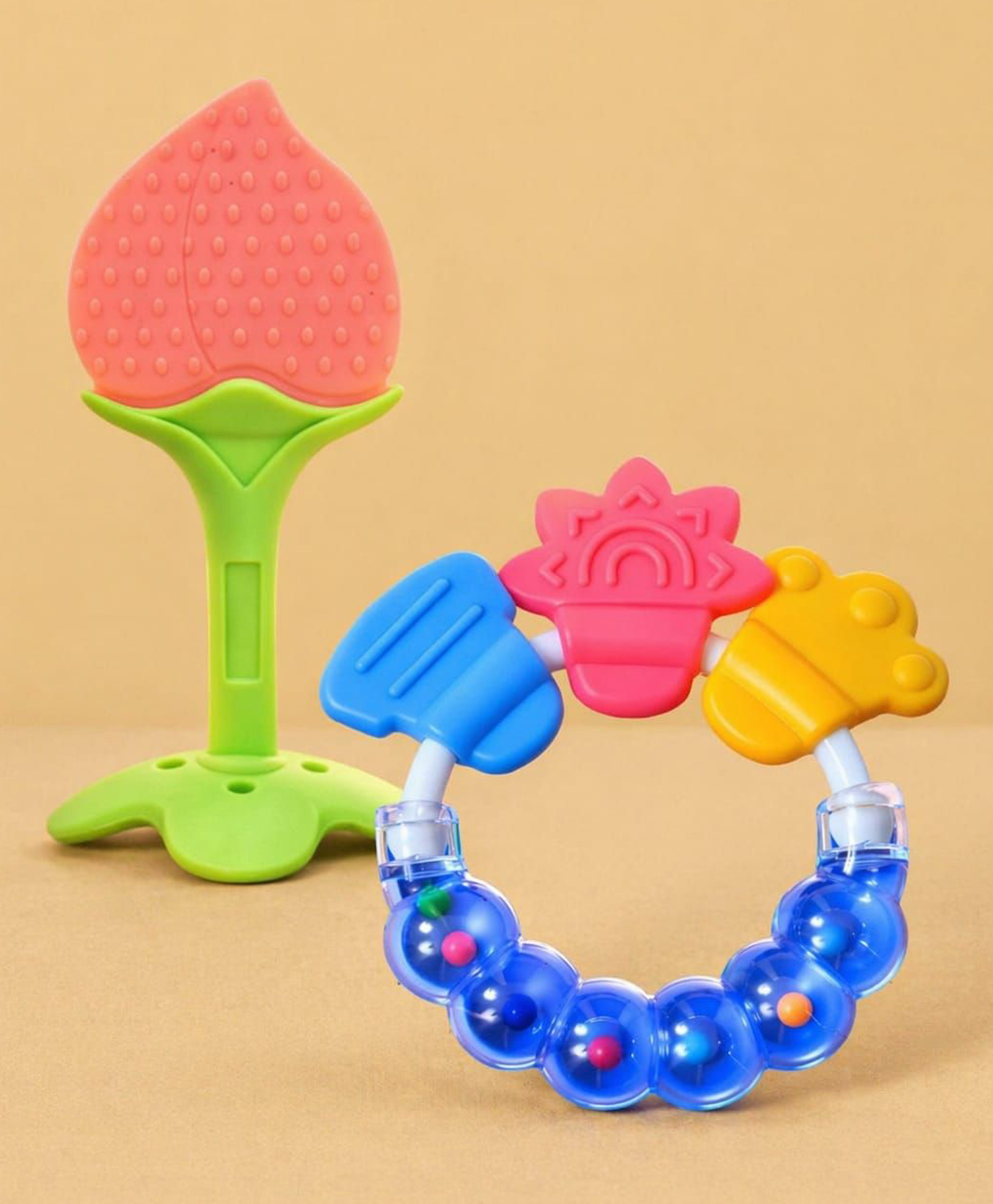 Kritiu Silicone Combo Of Stand Teether & Rattle Handle Teethers - Multicolor-image-32