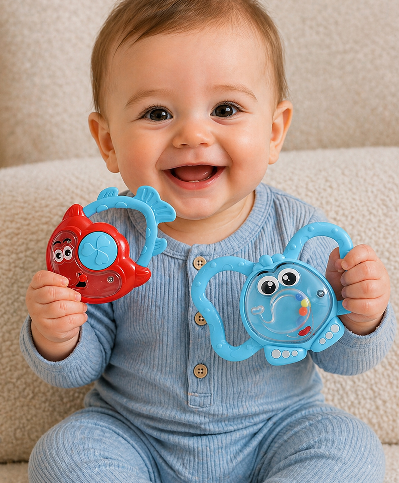 Babyhug Joy Rattle Set Pack of 2 - Blue and Red-image-37