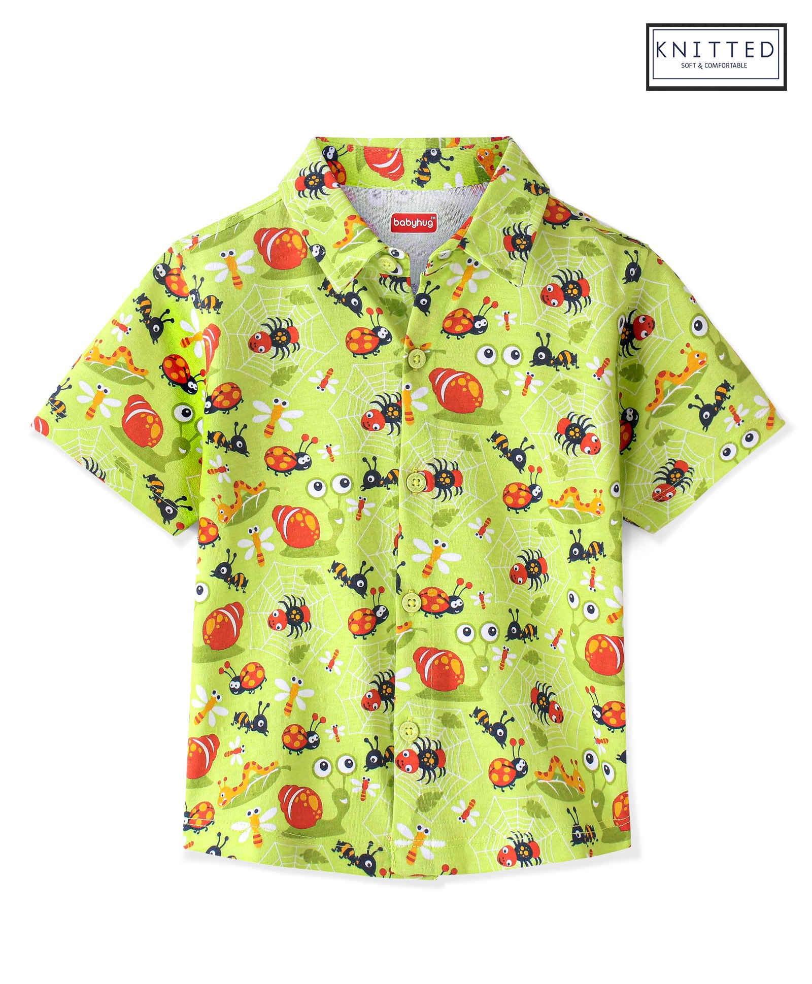 Babyhug 100% Cotton Knit Half Sleeves Shirt Ants Print - Green-picture-17