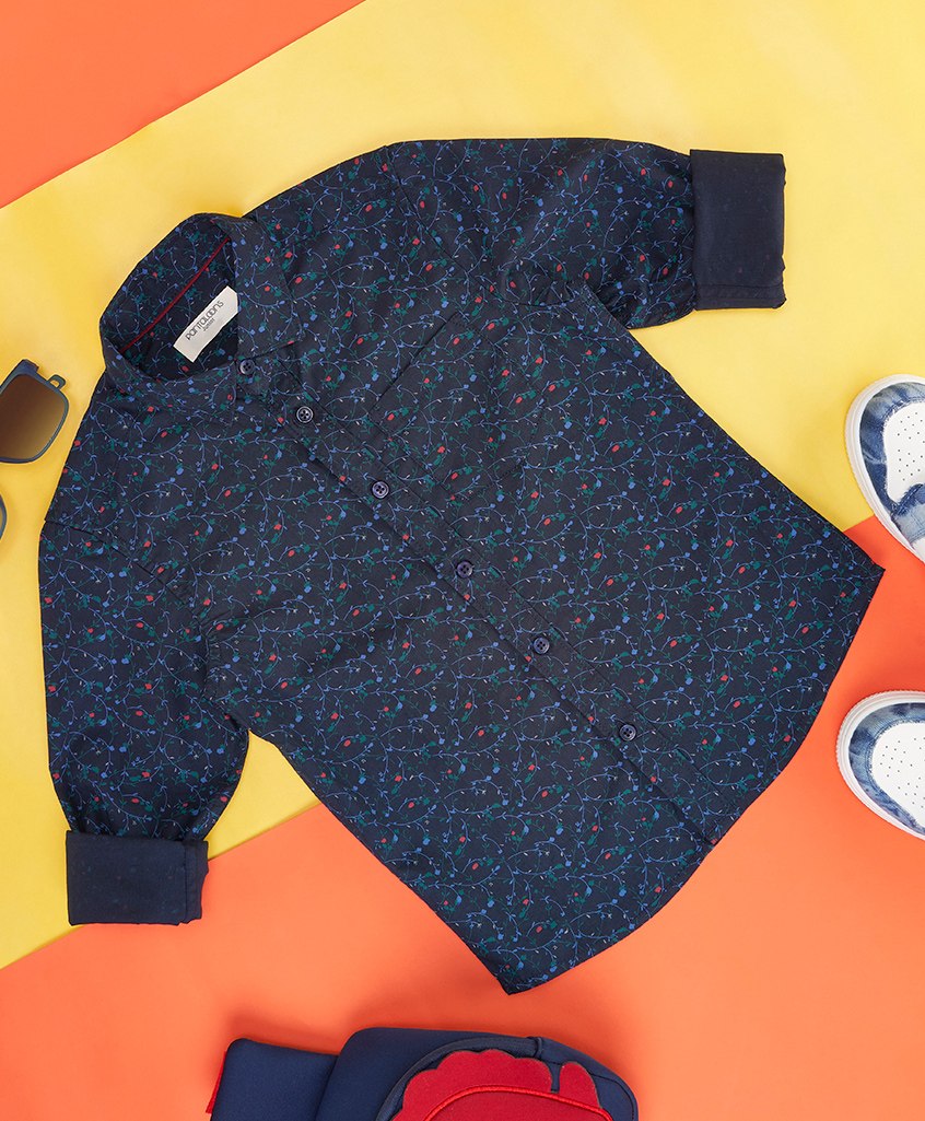 Pantaloons Junior Full Sleeves Floral Swirl Printed Shirt - Navy Blue-picture-14