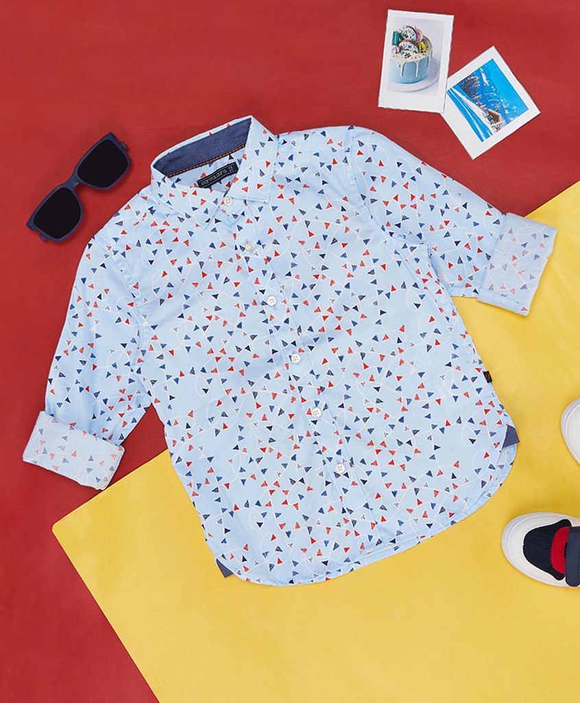 Pantaloons Junior Full Sleeves Seamless Geometric Design Printed Shirt - Light Blue-picture-11