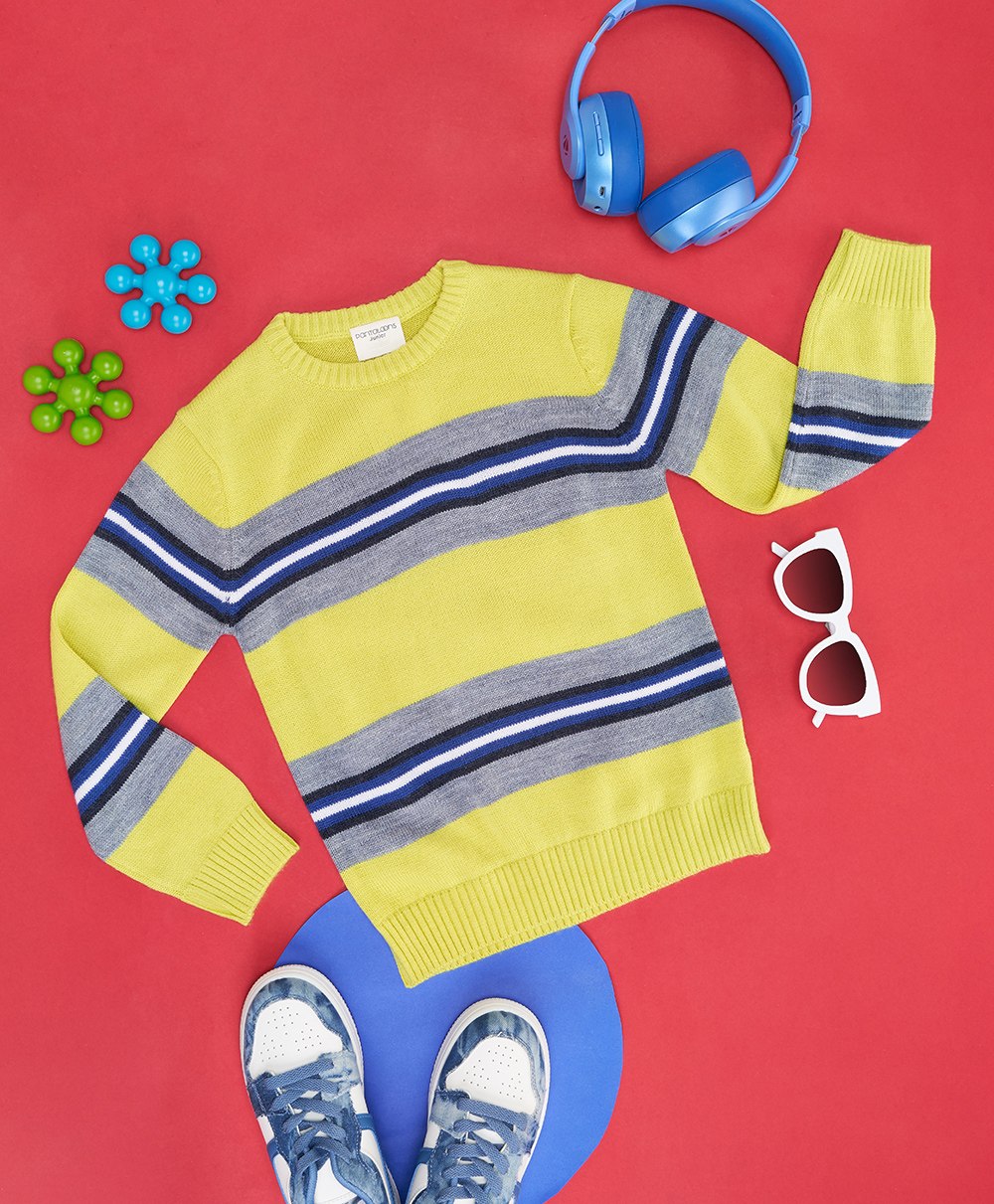 Pantaloons Junior Full Sleeves Placement Striped Pullover - Yellow-picture-12