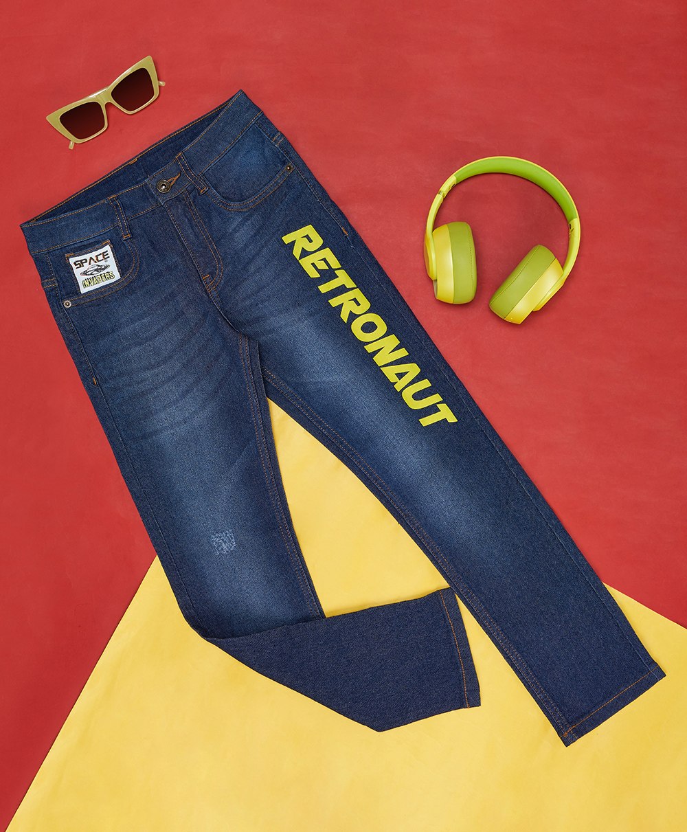 Pantaloons Junior Placement Retronaut Printed Button Down Jeans - Medium Blue-picture-25