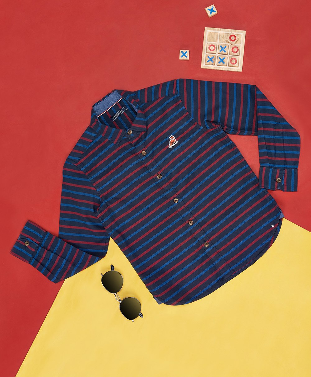 Pantaloons Junior Full Sleeves Striped Shirts - Navy Blue-picture-27