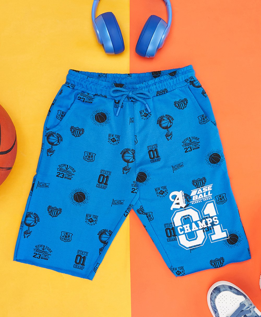 Pantaloons Junior Sports Theme Baseball Champ Printed Shorts - Cobalt Blue-picture-23