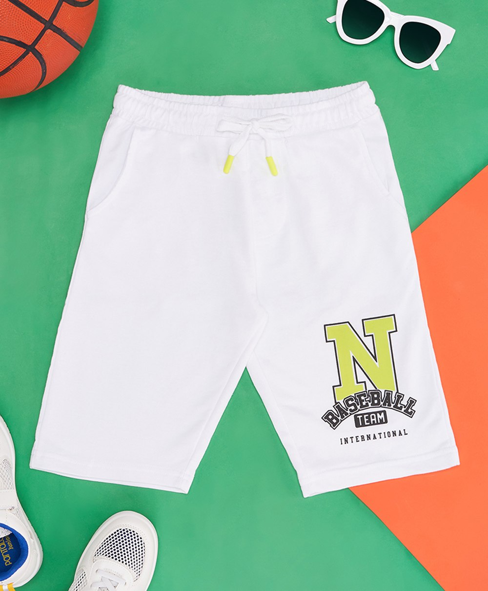 Pantaloons Junior Sports Theme Baseball Printed Shorts - White-image-20