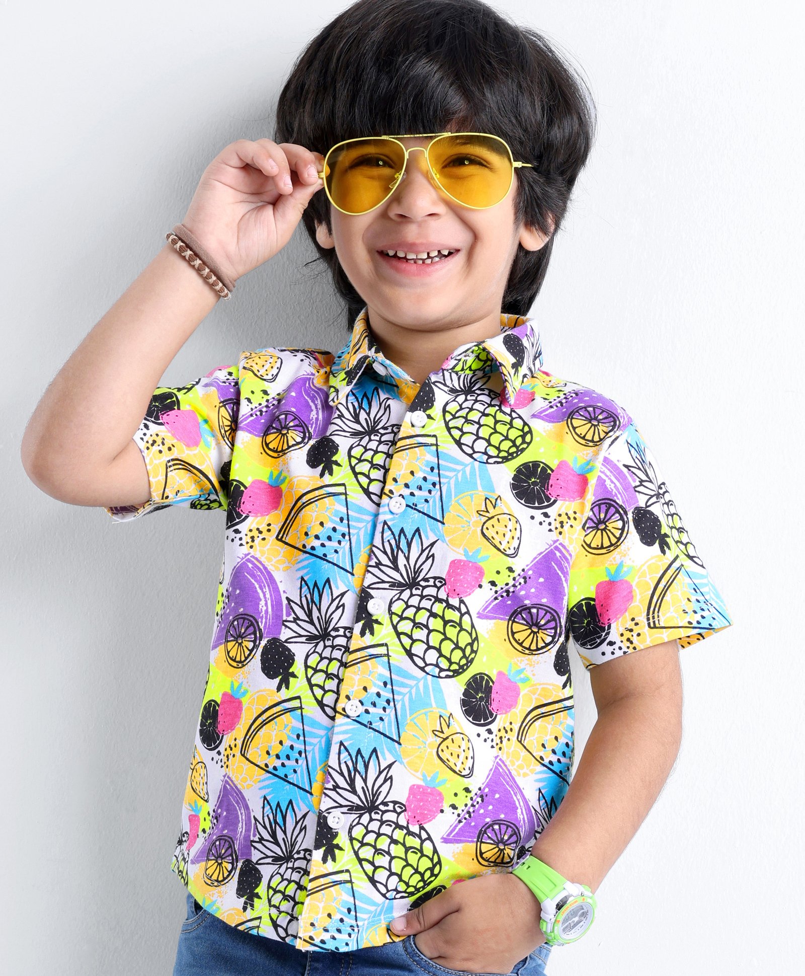 Babyhug Cotton Half Sleeve Regular Collar Shirt Fruits Print - Multicolour-image-18