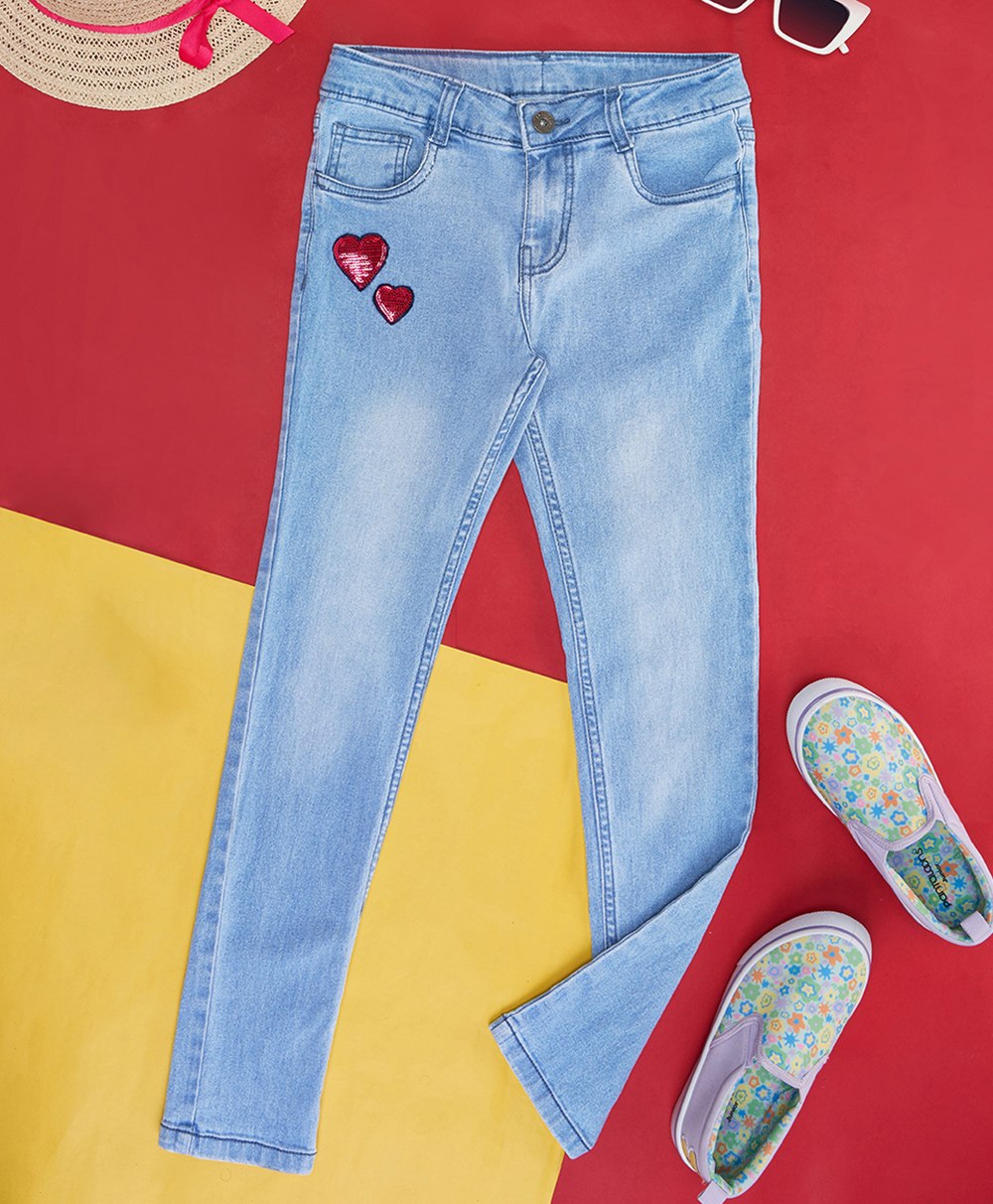 Pantaloons Junior Placement Hearts Embroidered Jeans - Medium Blue-picture-20