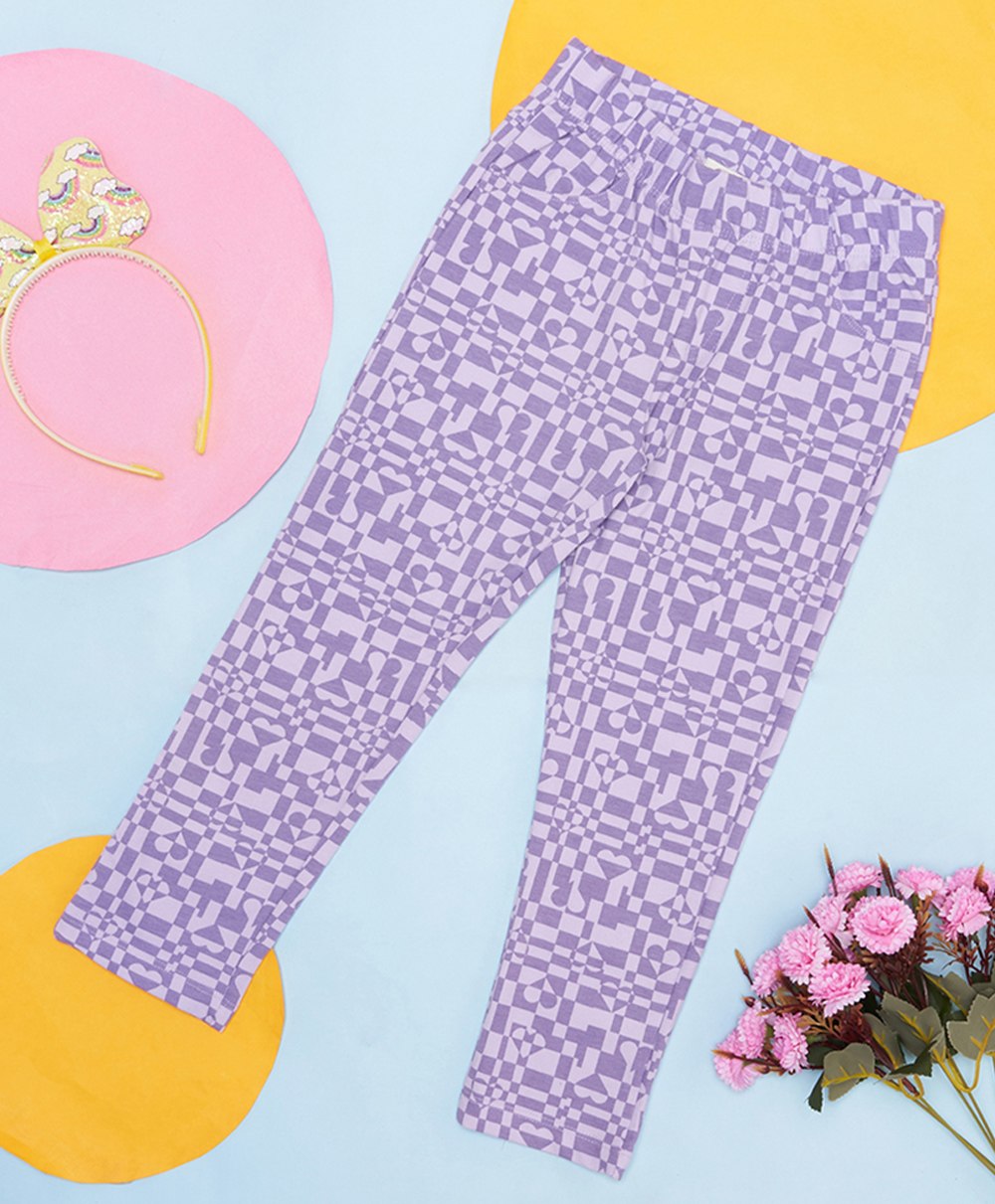 Pantaloons Junior Abstract Printed Leggings - Lilac-image-0