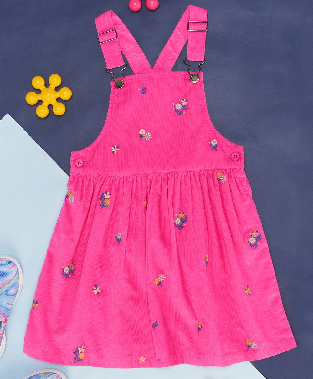 Pantaloons Junior Sleeveless Floral Emboridered Dungaree Dress - Pink-picture-18