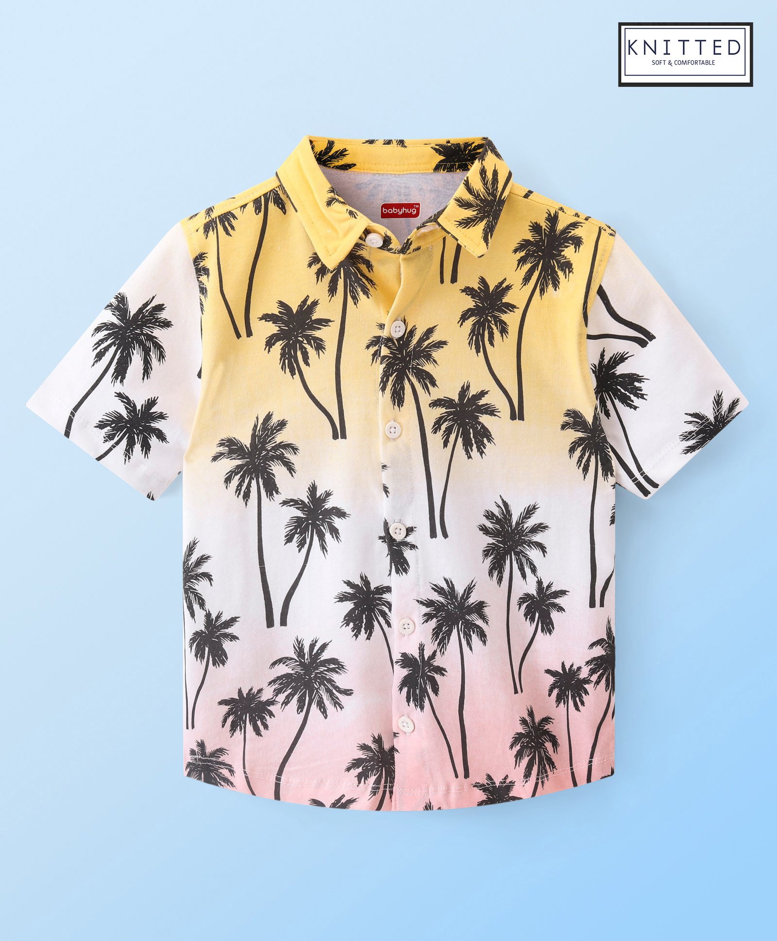 Babyhug 100% Cotton Knit Half Sleeves Shirt Tropical Print - Yellow & Pink-image-17