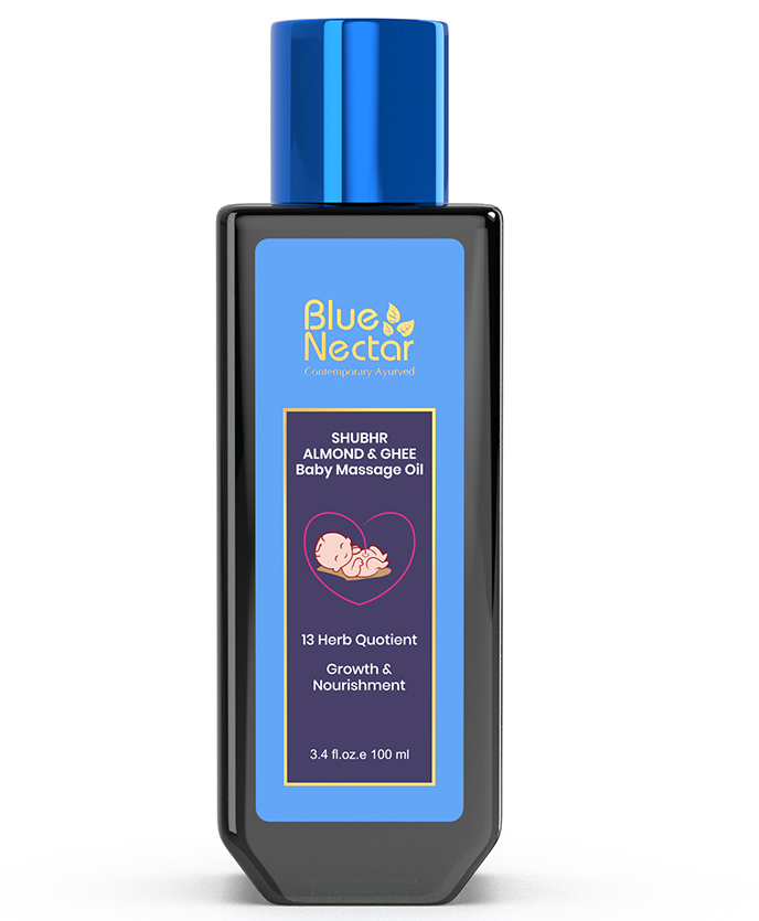 Blue Nectar Ayurvedic Baby Massage Oil with Organic Ghee, Almond Oil & Vitamin E for Healthy Babies(13 Herbs 100ml)-image-14