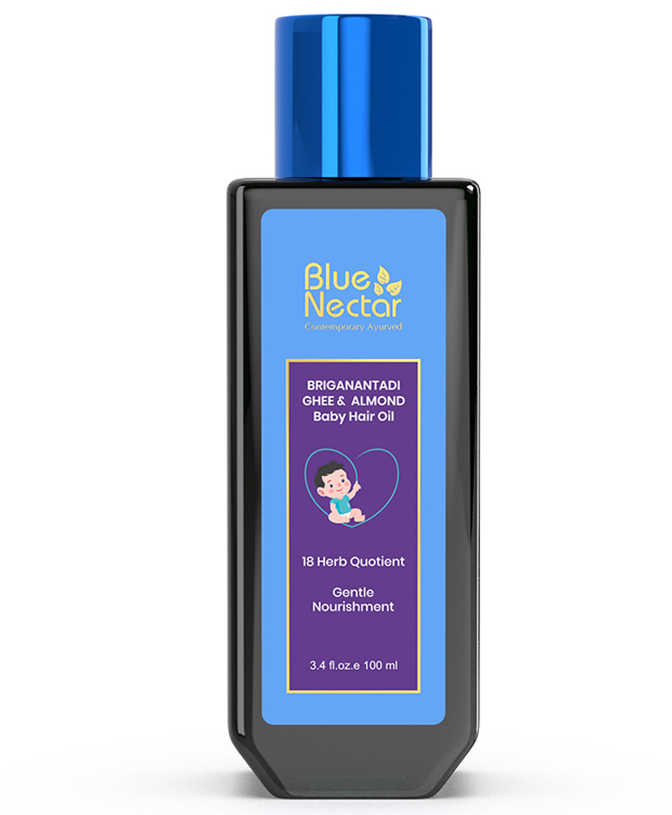 Blue Nectar Ayurvedic Baby Hair Oil with Organic Ghee Almond Oil Coconut Oil & Olive Oil for Hair and Scalp (18 Herbs 100 ml)-image-28