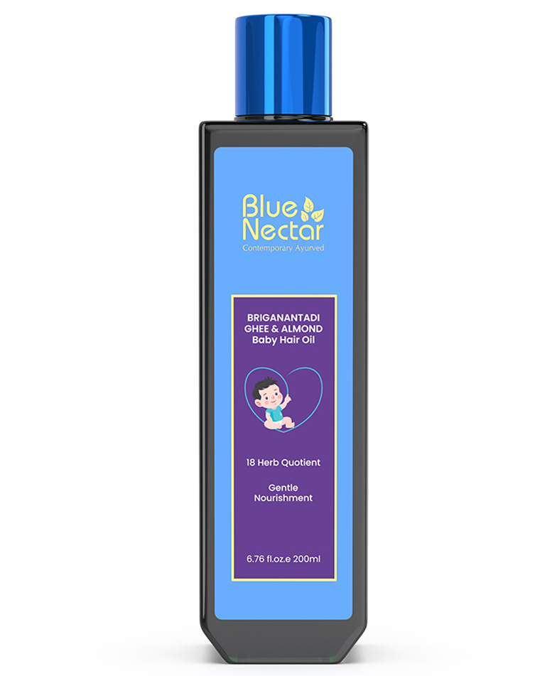 Blue Nectar Ayurvedic Baby Hair Oil with Organic Ghee Almond Oil Coconut Oil & Olive Oil for Hair and Scalp (18 Herbs 200 ml)-image-29