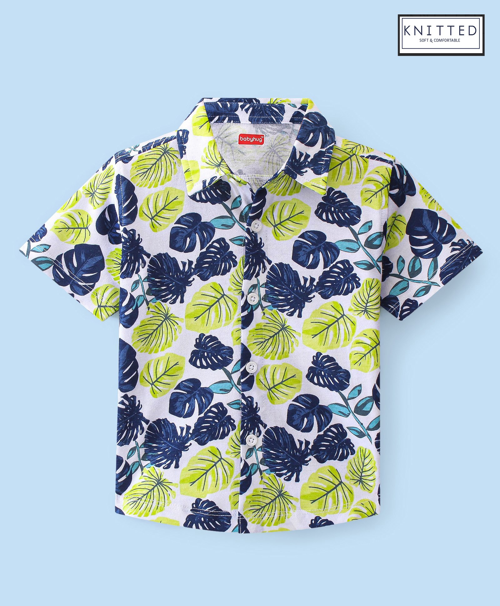 Babyhug Cotton Knit Half Sleeves Tropical Leaves Print Shirt - Multicolour-picture-14