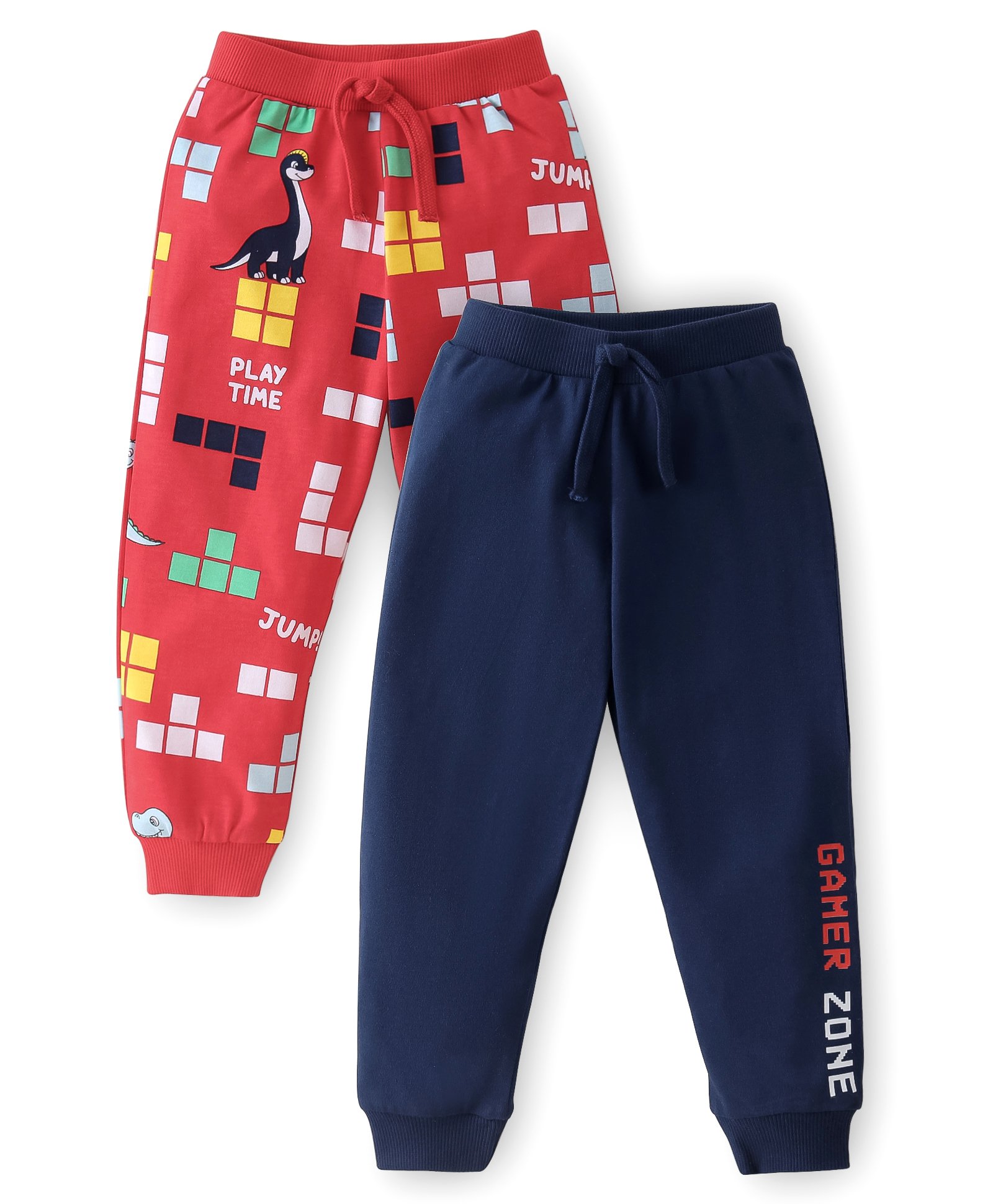 Babyhug Cotton Jersey Knit Full Length Lounge Pants Dino Print Pack of 2 - Red & Blue-picture-37