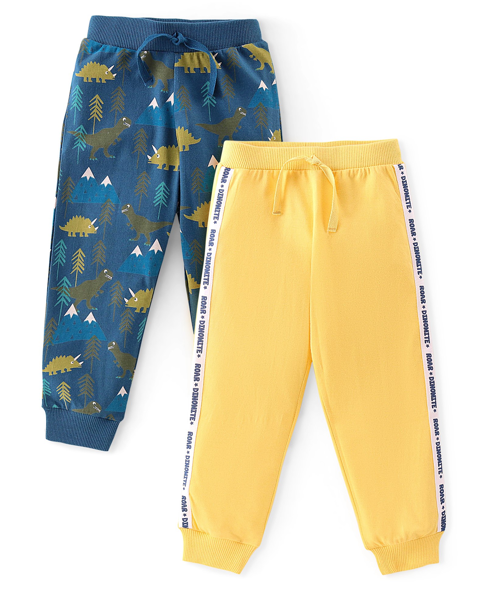 Babyhug Cotton Jersey Knit Full Length Lounge Pant Dino Printed Pack of 2 - Blue & Yellow-image-22