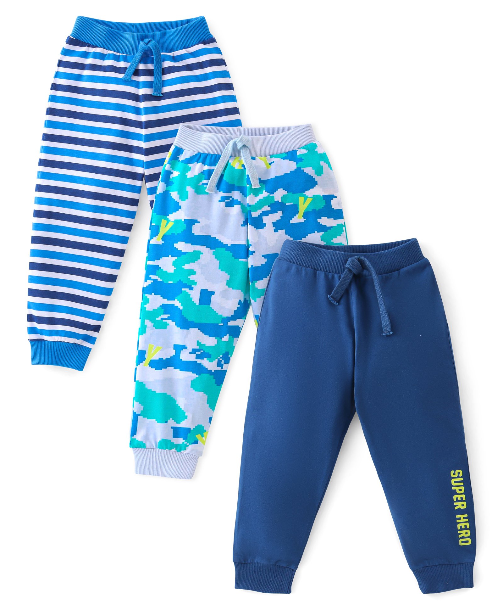 Babyhug Cotton Knit Full Length Camo Print Lounge Pants Pack of 3 - Blue-picture-25