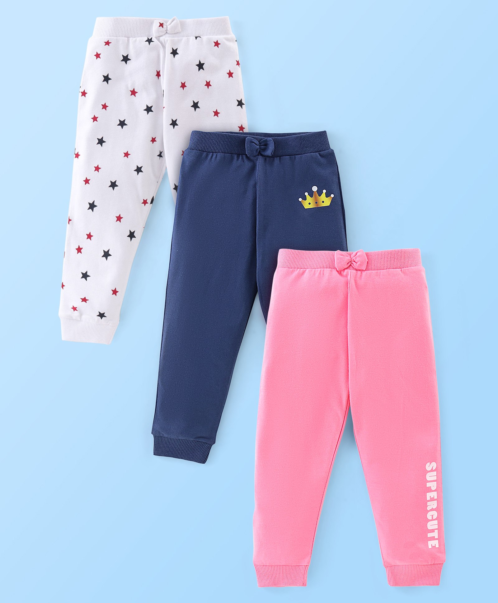 Babyhug Cotton Jersey Knit Lounge Pant Star Print Pack of 3 - Multicolor-image-45