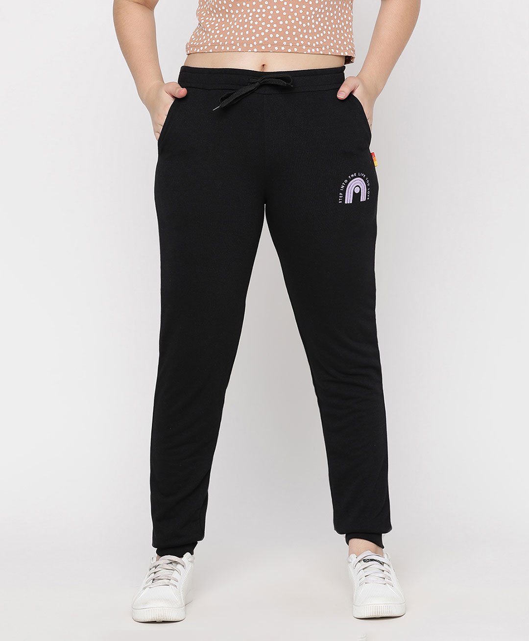 Lil Tomatoes Cotton Looper Placement Rainbow Printed Joggers - Black-picture-23