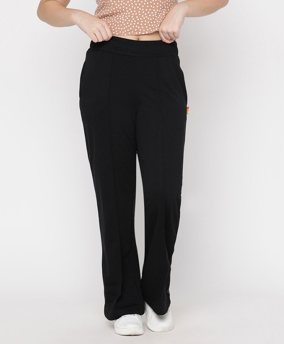 Lil Tomatoes Cotton Looper Solid Flared Track Pant  - Black-image-44