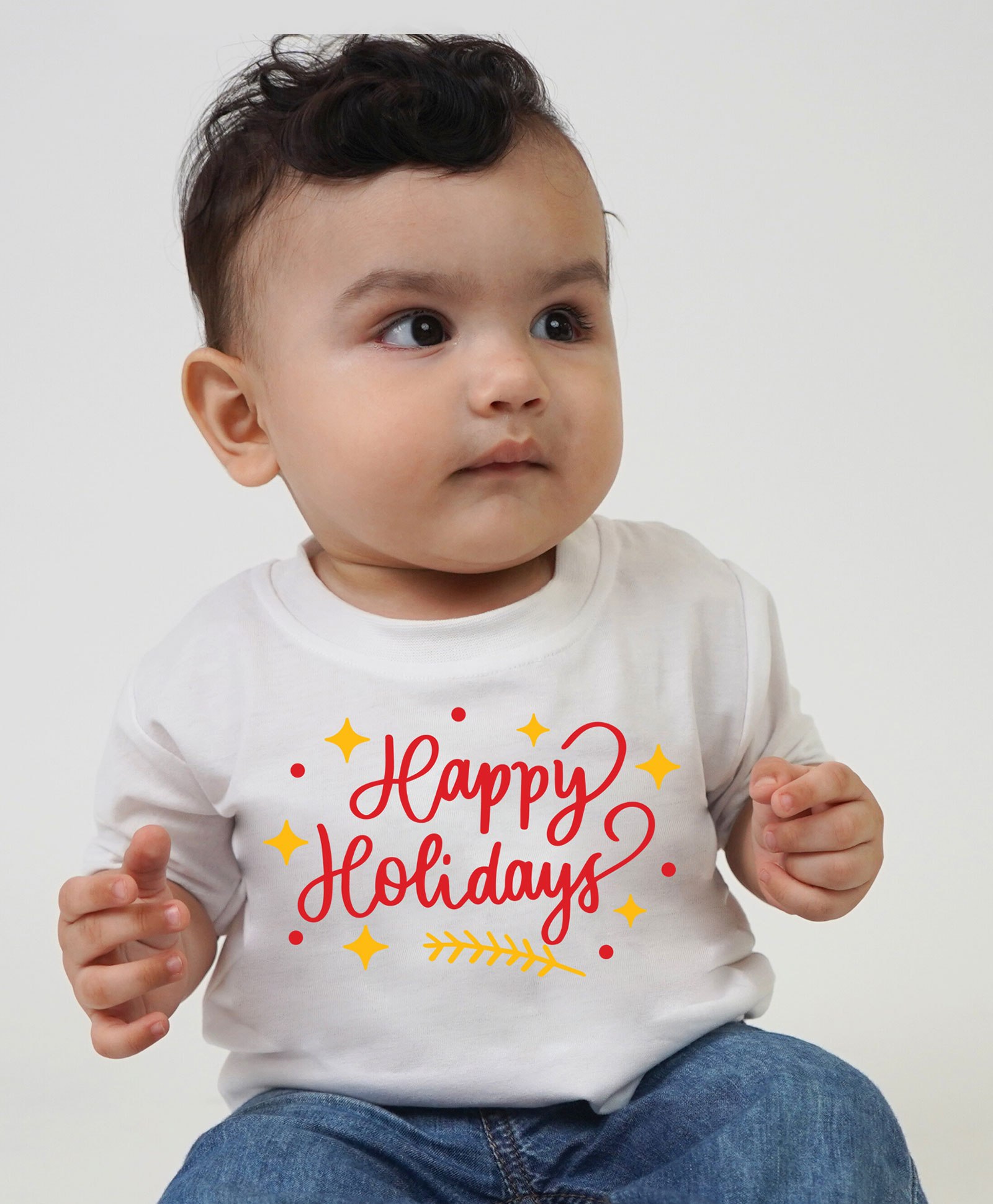 KNITROOT Christmas Theme Half Sleeves Placement Happy Holidays Printed Tee - White-picture-11