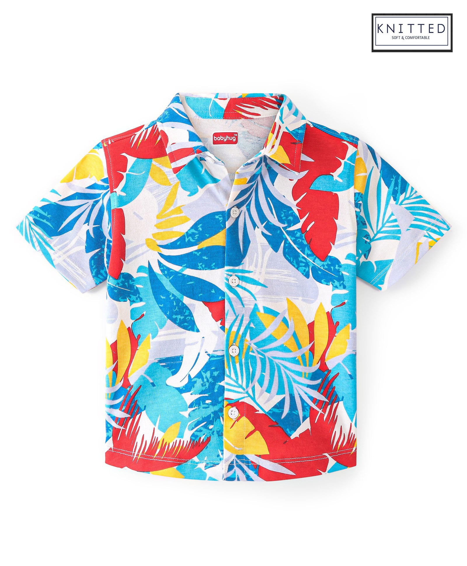 Babyhug 100% Cotton Knit Half Sleeves Regular Collar Tropical Print Shirt - Multicolour-image-28