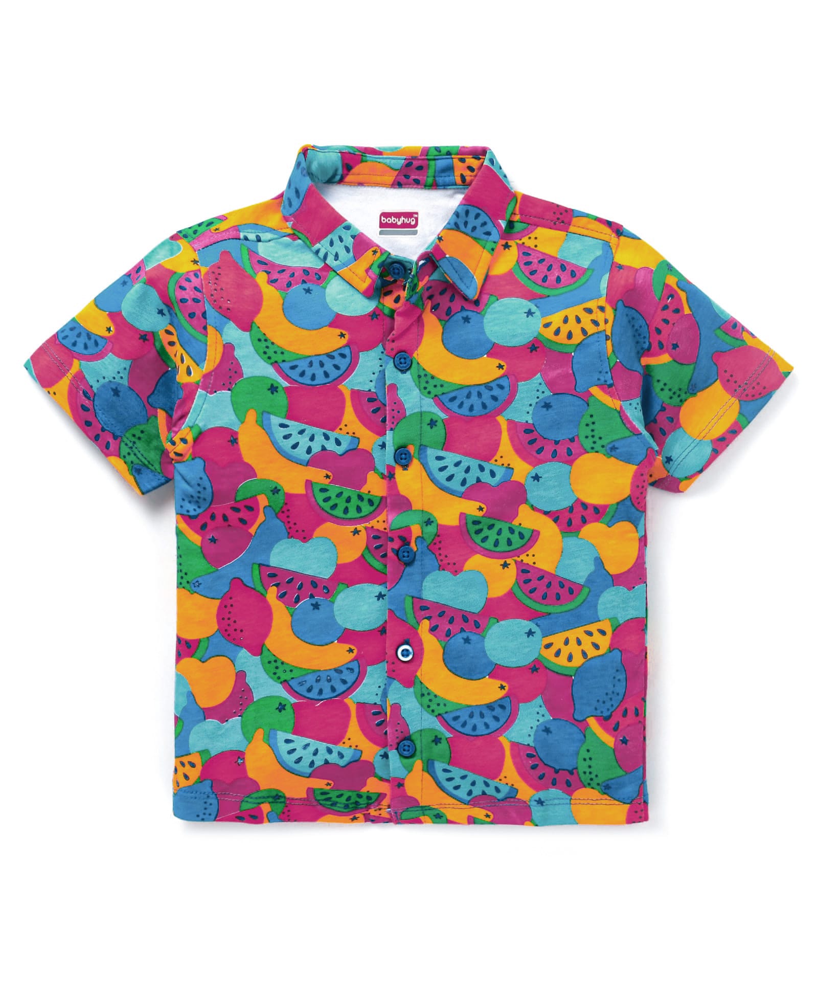 Babyhug 100% Cotton Knit Half Sleeves Regular Collar Shirt With Watermelon Print- Multicolor-picture-18
