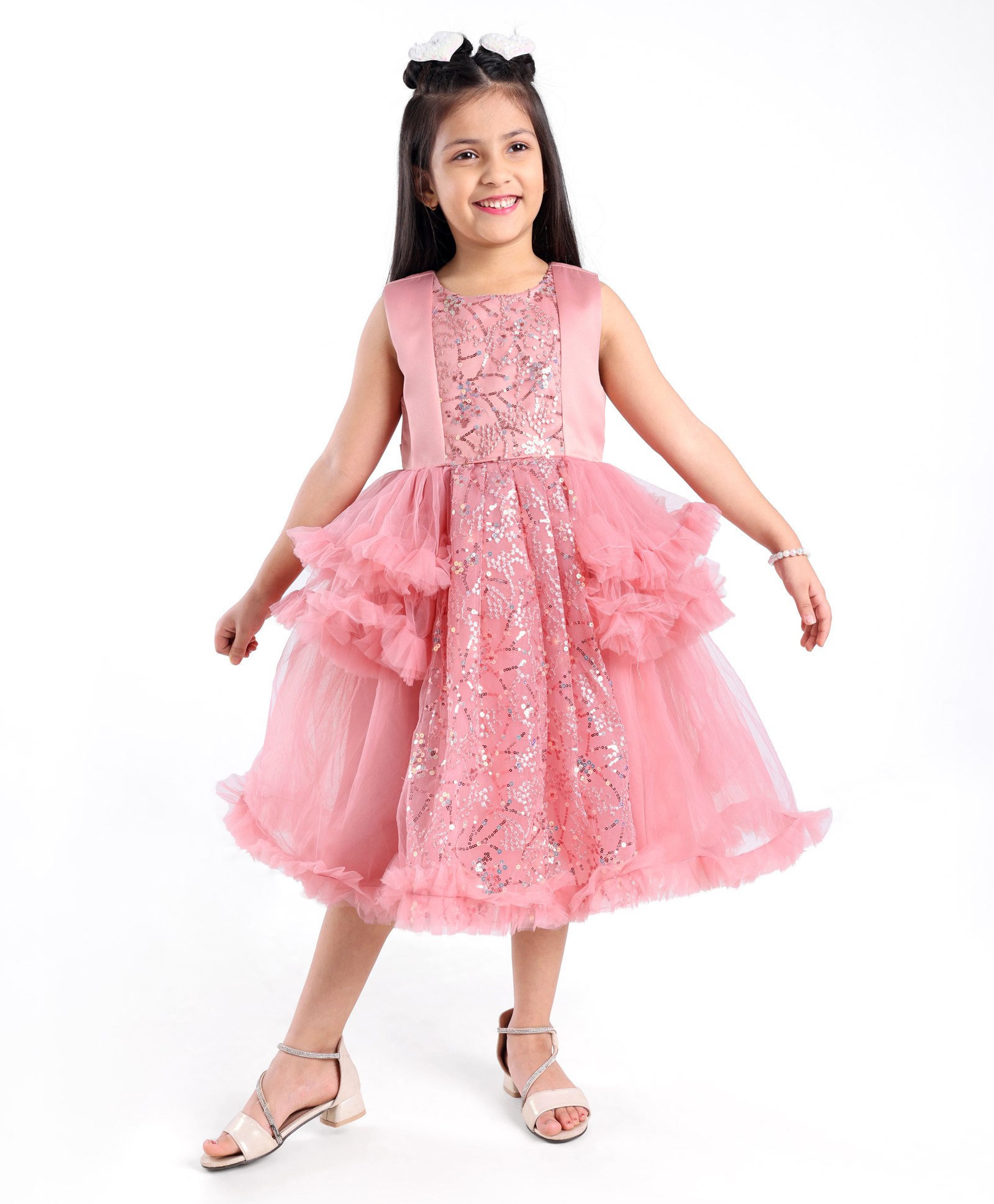 Mark & Mia Sleeveless Party Frock With Sequine Detailing - Pink-picture-15