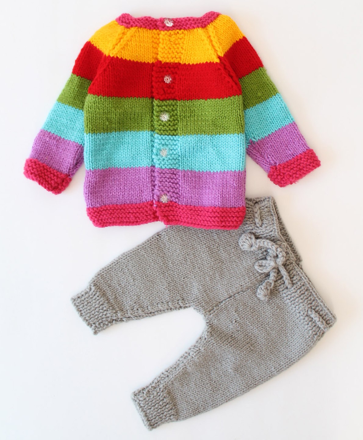 Woonie Crochet Full Sleeves Rugby Striped Sweater with Pant - Multi Color-image-17