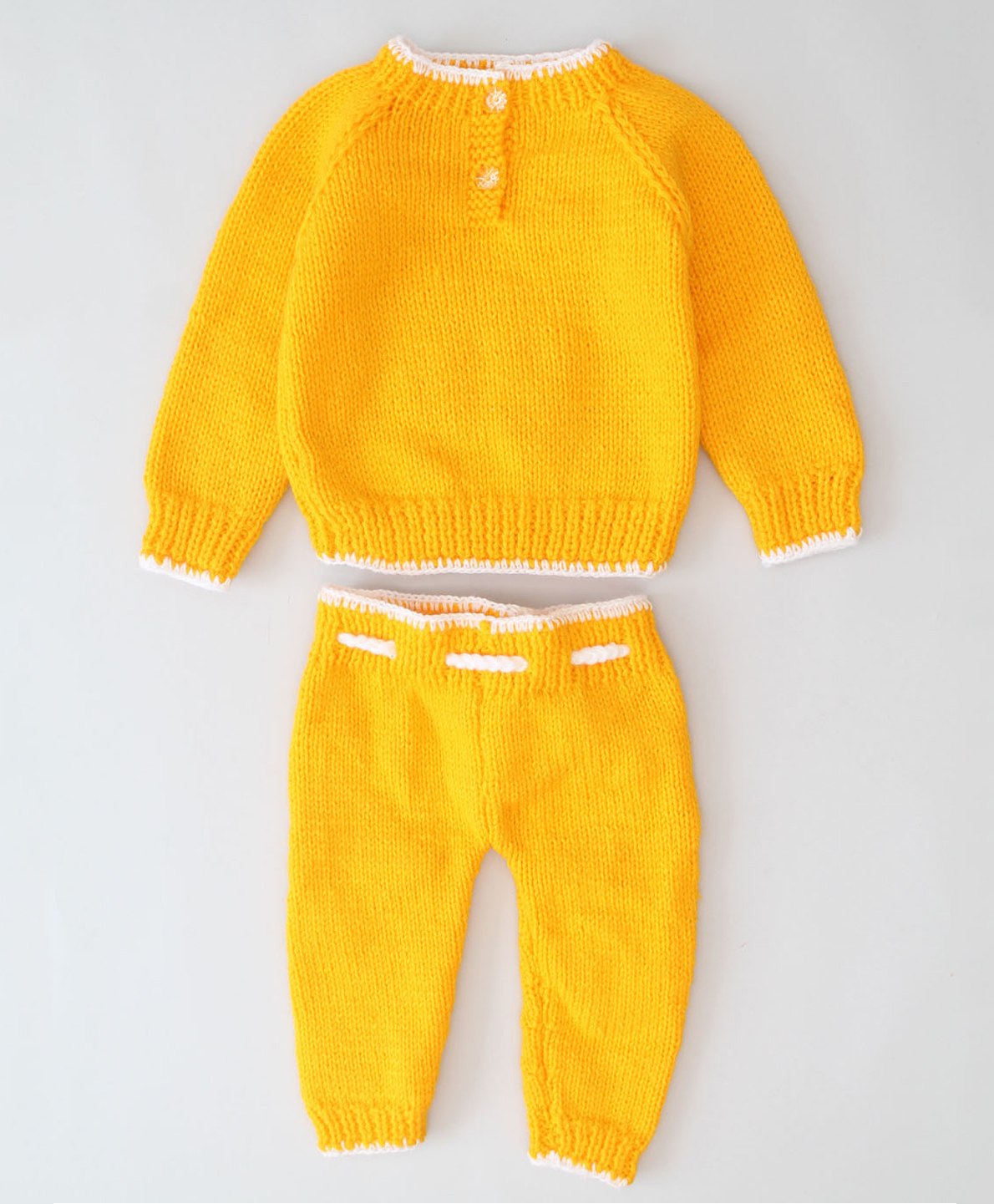 Woonie Hand Knitted Full Sleeves Solid Infant Sweater Set - Yellow-picture-33