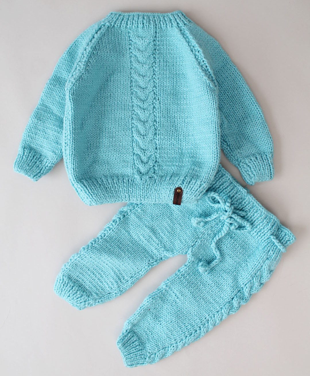 Woonie Full Sleeves Cable Knit Sweater With Pants Set - Blue-picture-15