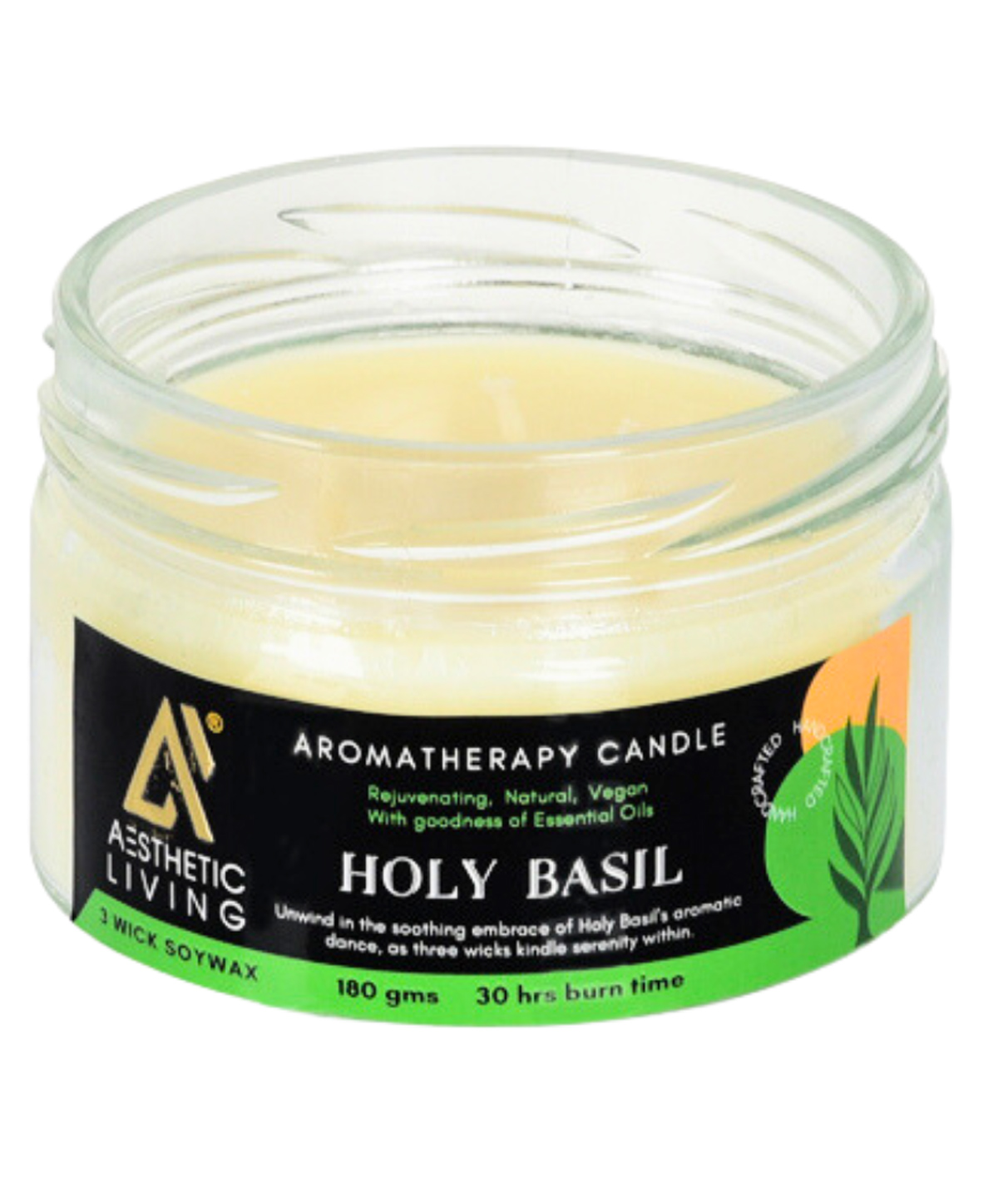 Aesthetic Living 3 wick Holy Basil Soywax Candle - 180 g-image-11